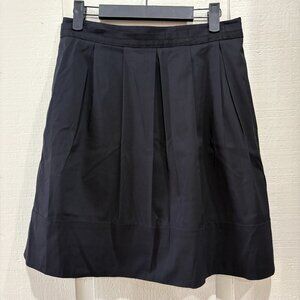 Black Pleated‎ A-Line Skirt Ribbon Waistband Classic Elegant Career